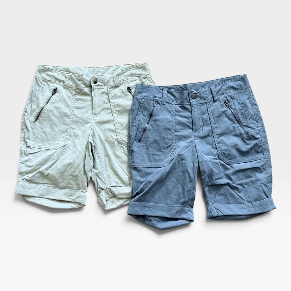 Athleta Lot of 2 Womens Cargo Hiking Shorts Ripstop Khaki Grey Size 6